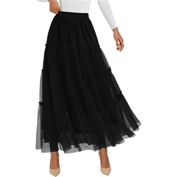 Tulle Skirts, Fashion Elastic High Waisted Skirt Black - Picture 1 of 6